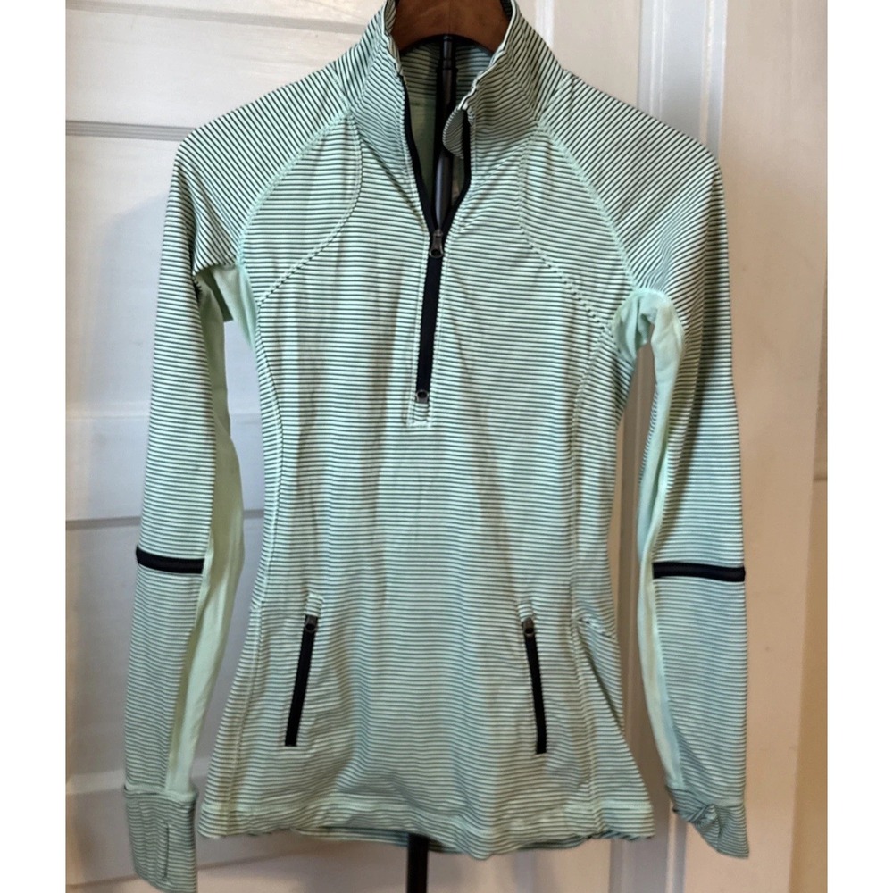 Lululemon Race With Grace Striped 1/2 Zip Mint Green Pullover Long Sleeve Size 4